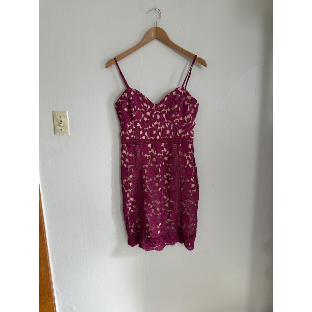 Lulu's Pink Mini Slip Layered Scalloped Hem Lace Dress Festival Bodycon Medium